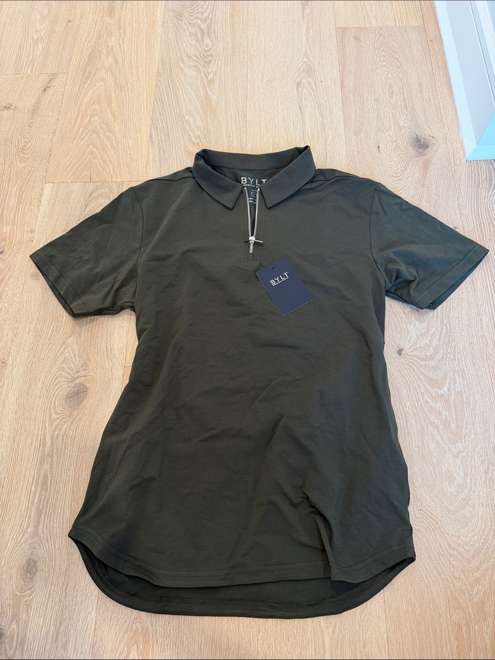 NET BYLT Basics Olive Green Zip Polo
